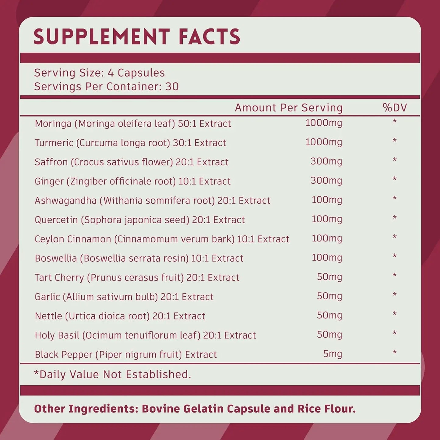 13 in 1 Moringa Leaf Powder Capsules - Turmeric, Ginger, Quercetin, Saffron | Herbal Complex Supplement for Energy & Immune Support (2-Month Supply)