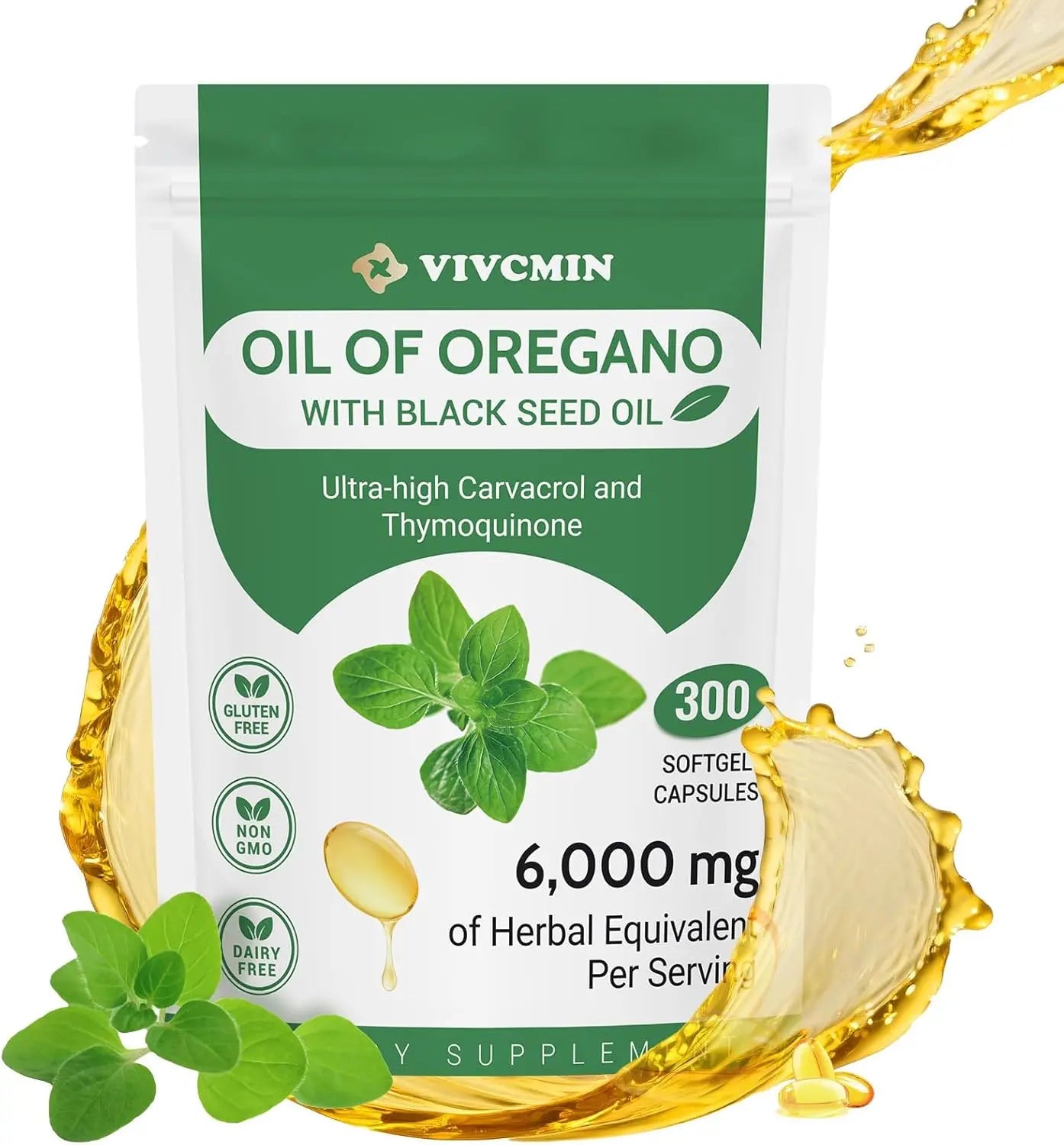 Oil of Oregano Capsules - Oregano Oil with Black Seed Oil, Contain Carvacrol & Thymoquinone, Herbal Supplement for Immune, Digestive and Antioxidant Support, 300 Softgels - 150 Days Supply
