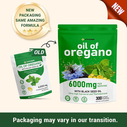 Oil of Oregano Capsules - Oregano Oil with Black Seed Oil, Contain Carvacrol & Thymoquinone, Herbal Supplement for Immune, Digestive and Antioxidant Support, 300 Softgels - 150 Days Supply