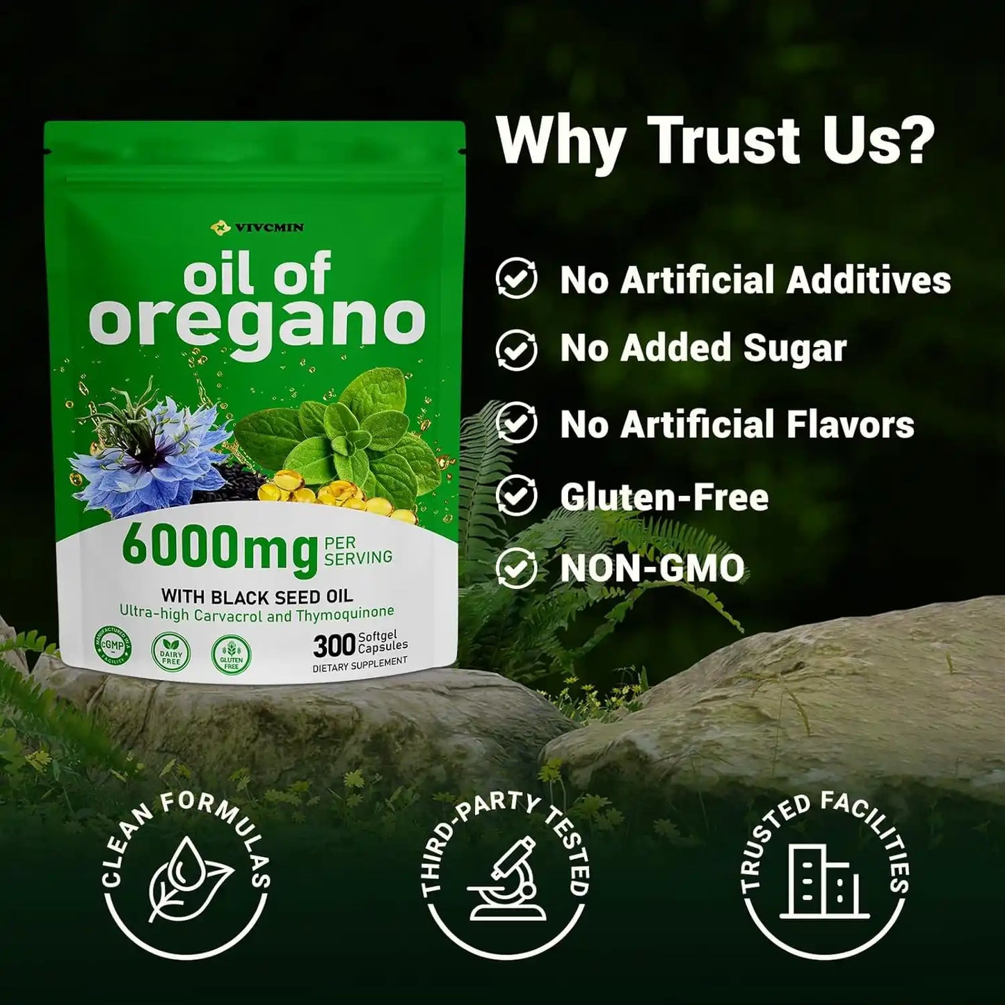 Oil of Oregano Capsules - Oregano Oil with Black Seed Oil, Contain Carvacrol & Thymoquinone, Herbal Supplement for Immune, Digestive and Antioxidant Support, 300 Softgels - 150 Days Supply