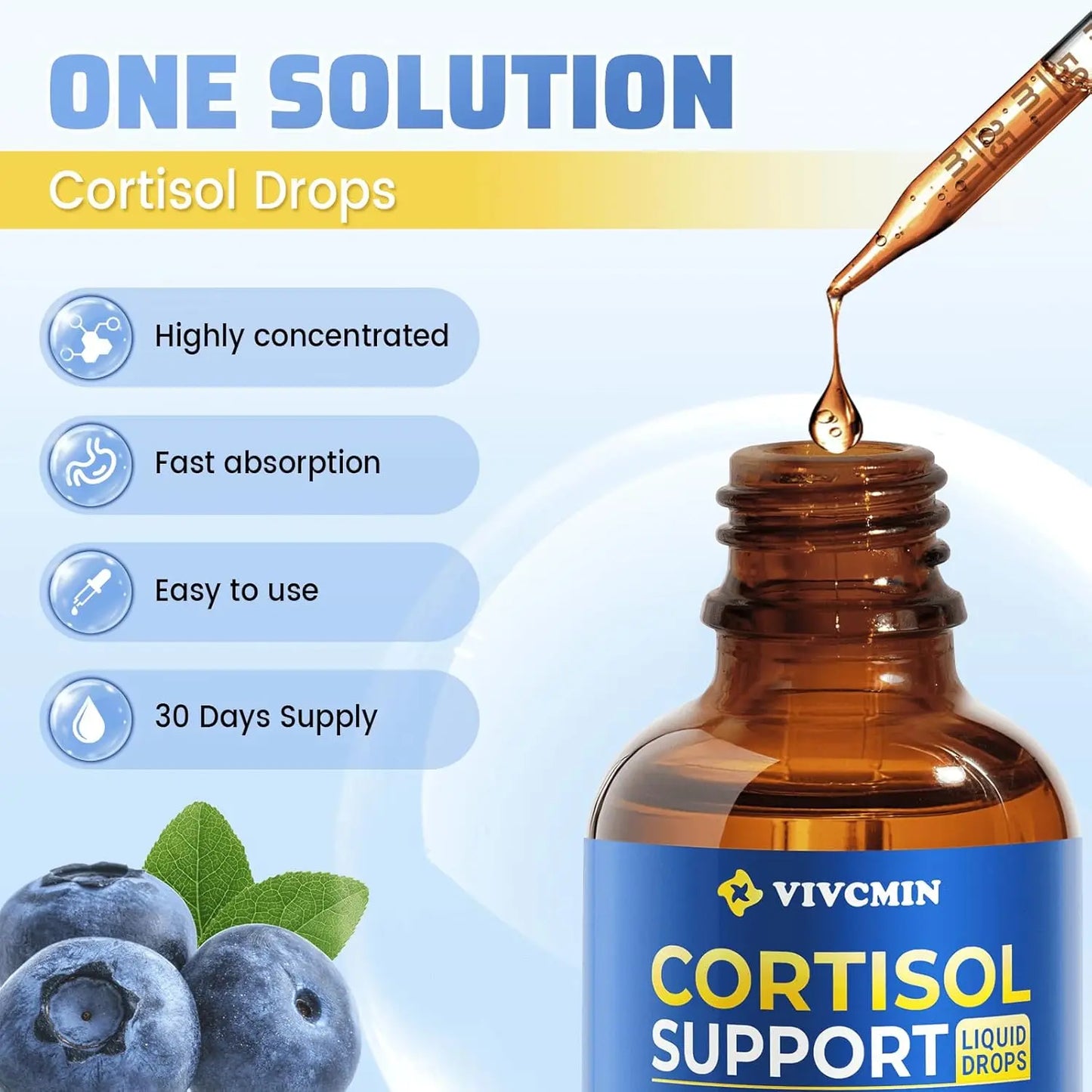 10 in 1 Cortisol Supplements for Women & Men, Cortisol Reducer with Ashwagandha, L-Theanine, Magnesium, Sleep & Mood Support, 2 Fl Oz, Blueberry Flavor