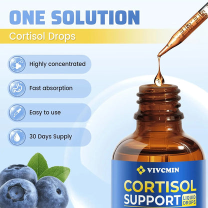 10 in 1 Cortisol Supplements for Women & Men, Cortisol Reducer with Ashwagandha, L-Theanine, Magnesium, Sleep & Mood Support, 2 Fl Oz, Blueberry Flavor