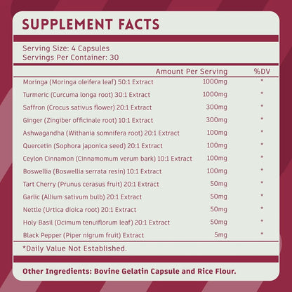 13 in 1 Moringa Leaf Powder Capsules - Turmeric, Ginger, Quercetin, Saffron | Herbal Complex Supplement for Energy & Immune Support (2-Month Supply)