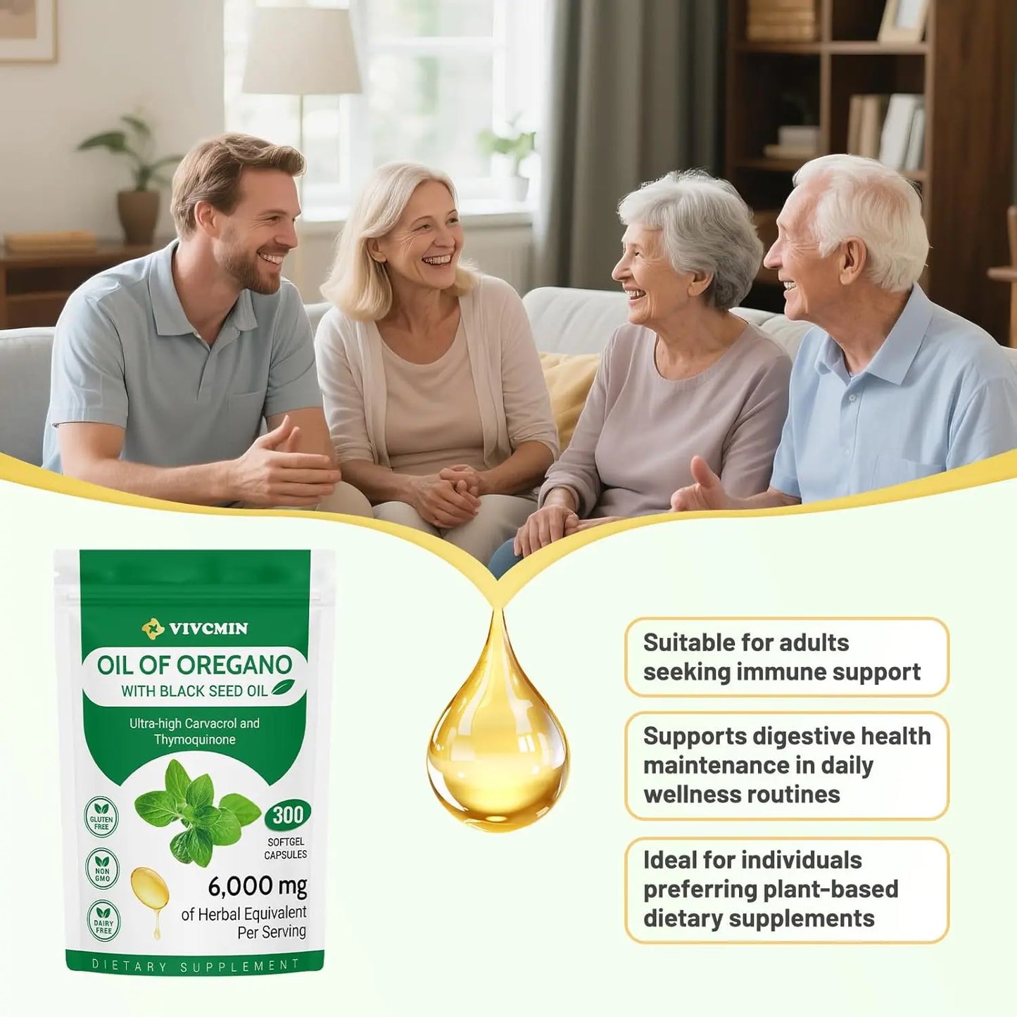 Oil of Oregano Capsules - Oregano Oil with Black Seed Oil, Contain Carvacrol & Thymoquinone, Herbal Supplement for Immune, Digestive and Antioxidant Support, 300 Softgels - 150 Days Supply